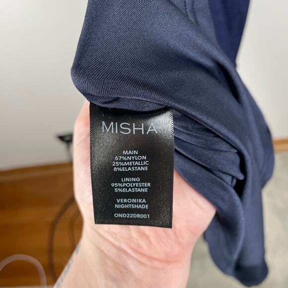 Misha Veronika Metallic Cutout Bodycon Midi Dress Nightshade Blue Size 10 - Picture 11 of 15